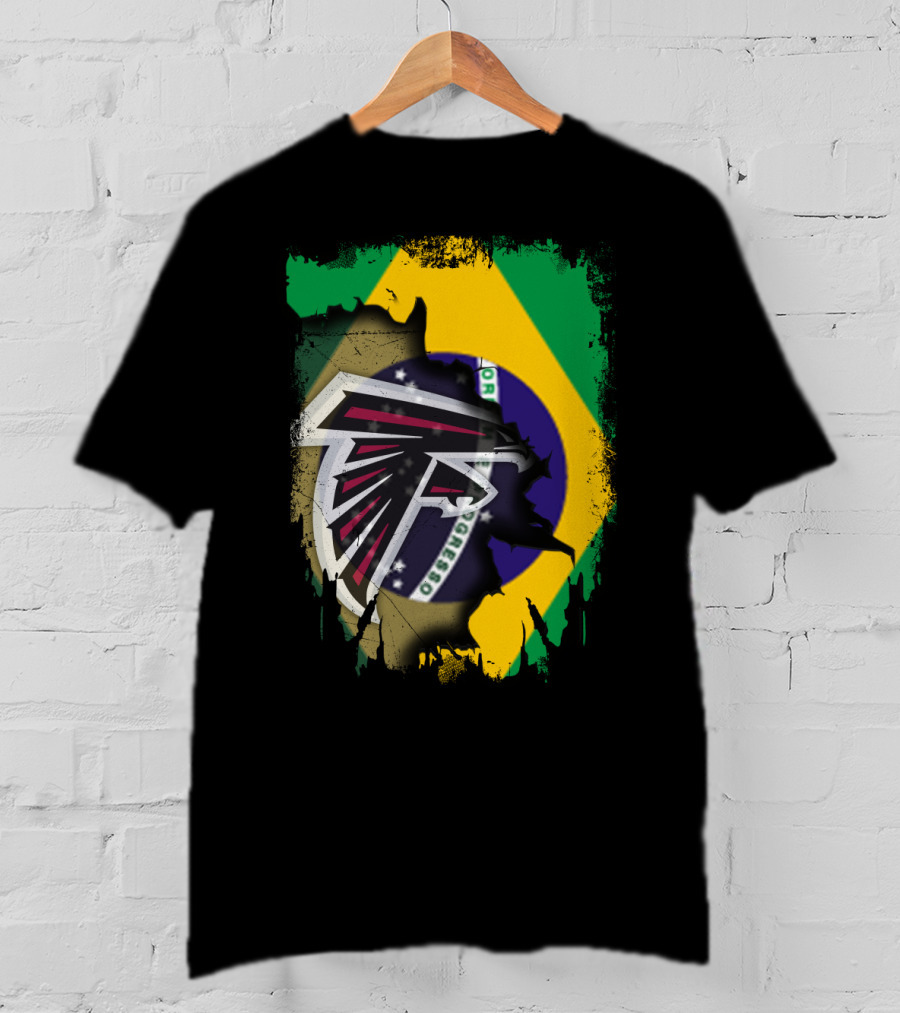 Atlanta Falcons Logo With Brazilian Flag Background T-Shirt