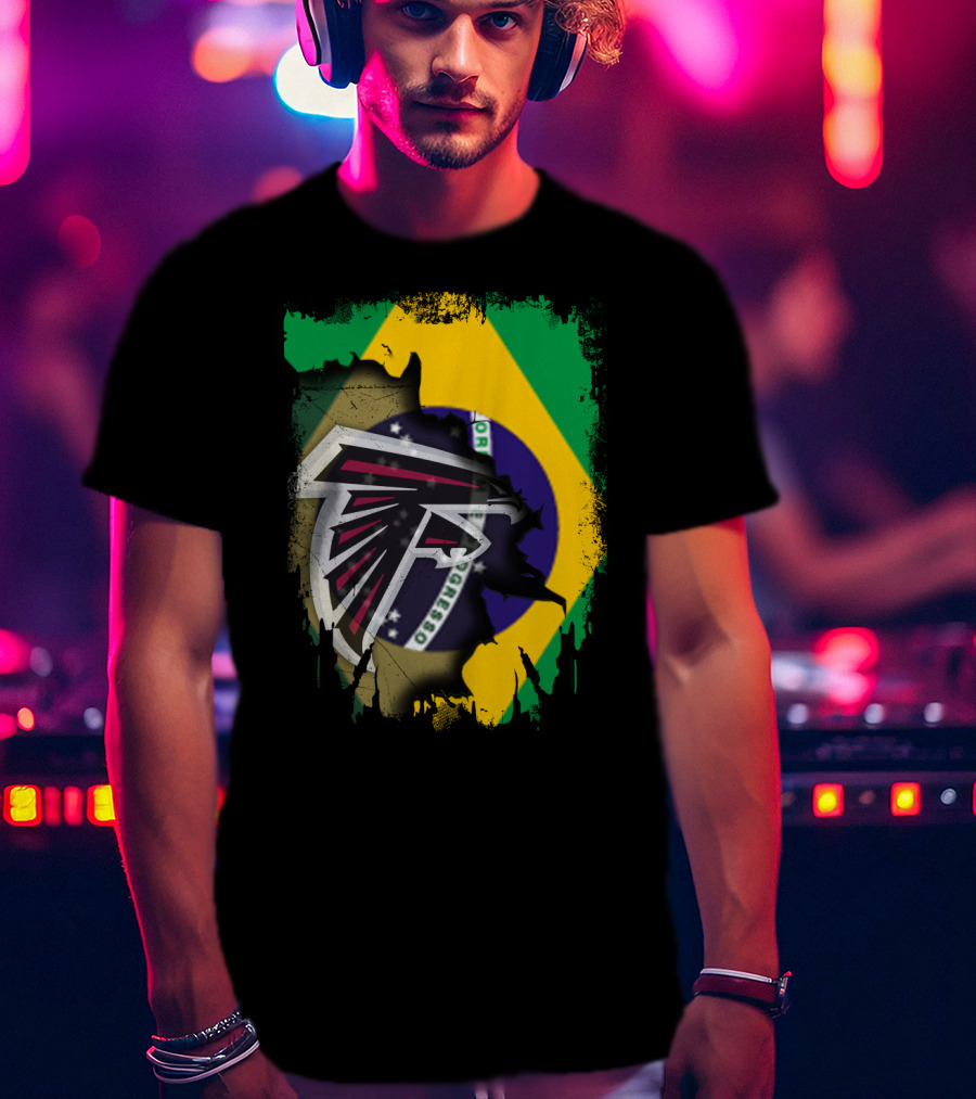 Atlanta Falcons Logo With Brazilian Flag Background T-Shirt