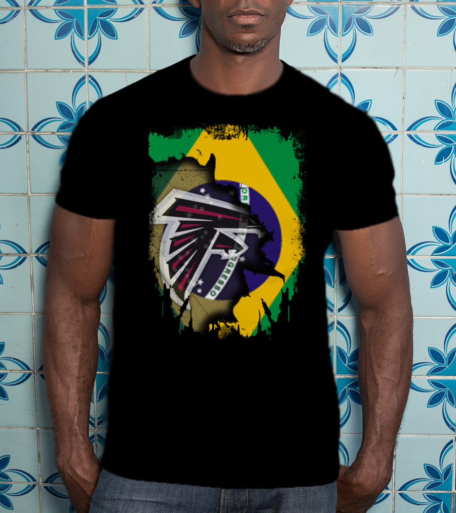 Atlanta Falcons Logo With Brazilian Flag Background T-Shirt