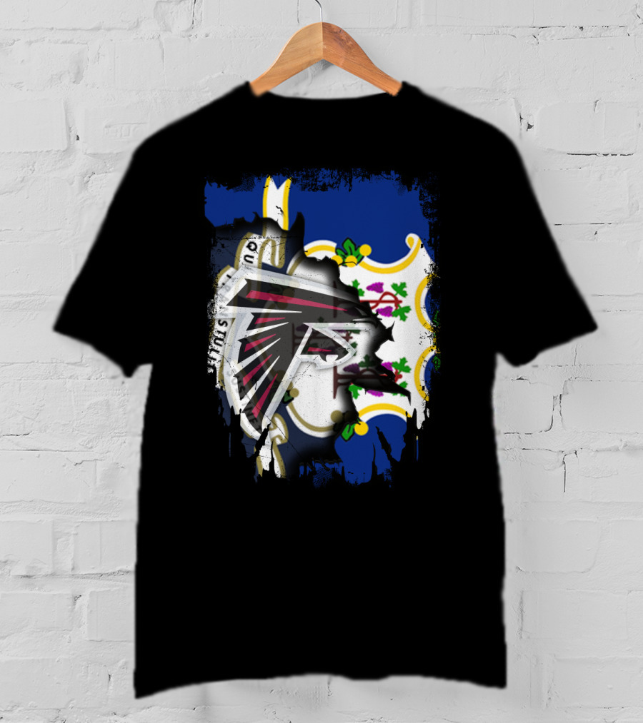 Connecticut State Flag With Atlanta Falcons Logo Integration T-Shirt