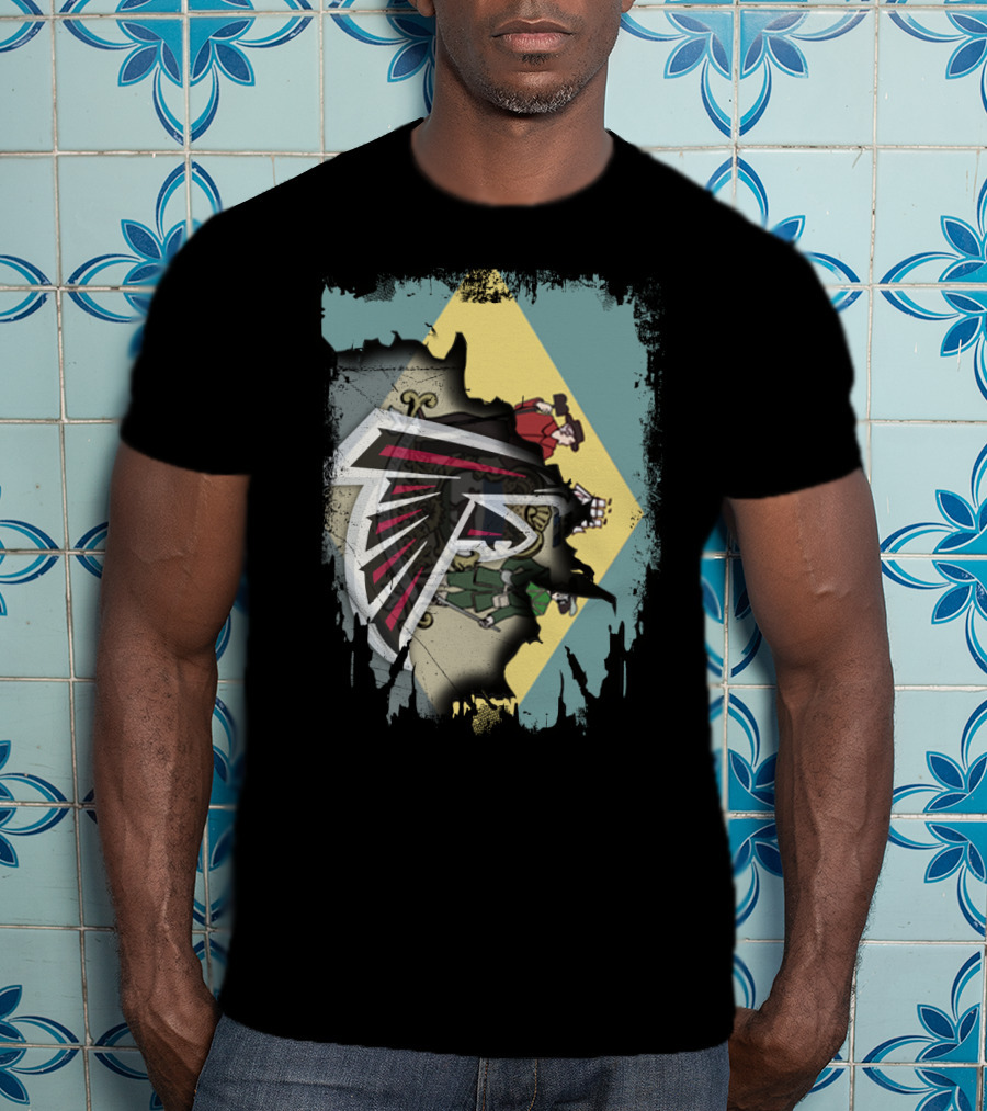 Together Delaware With Falcons Atlanta Sports Logo And State Flag Overlay T-Shirt
