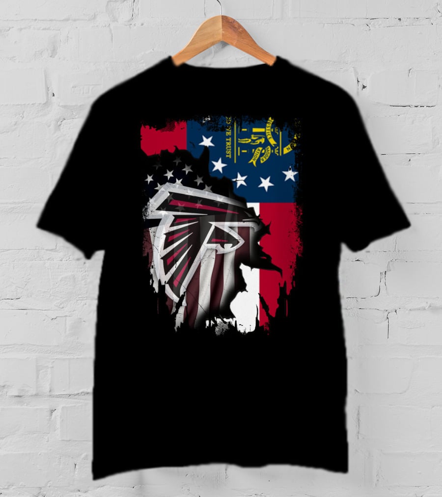 Georgia Flag Blended With Atlanta Falcons Logo Together T-Shirt