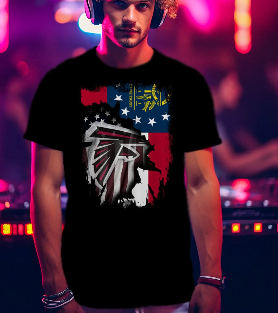 Georgia Flag Blended With Atlanta Falcons Logo Together T-Shirt