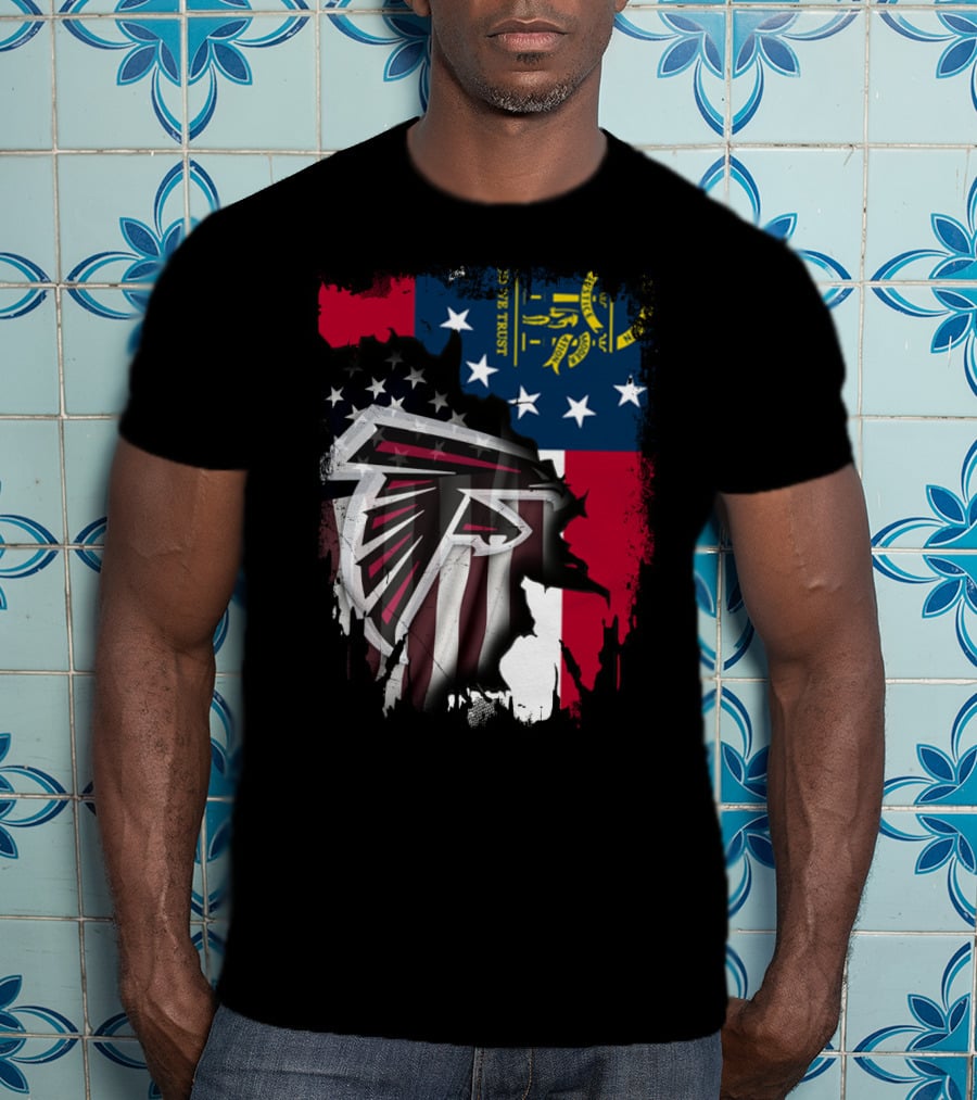 Georgia Flag Blended With Atlanta Falcons Logo Together T-Shirt