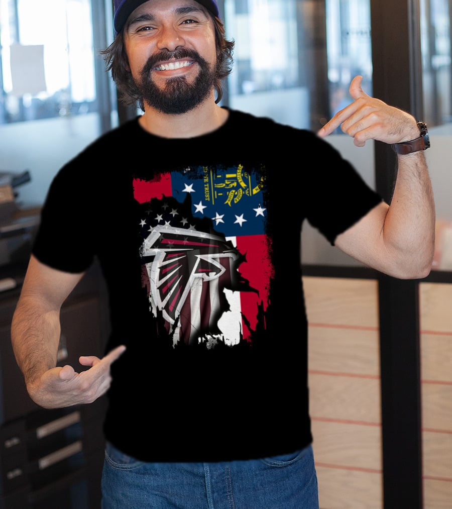 Georgia Flag Blended With Atlanta Falcons Logo Together T-Shirt