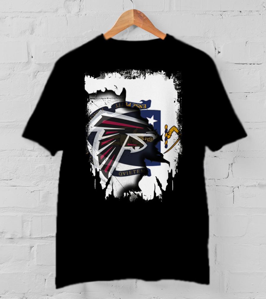 Massachusetts State Flag And Atlanta Falcons Logo Together T-Shirt