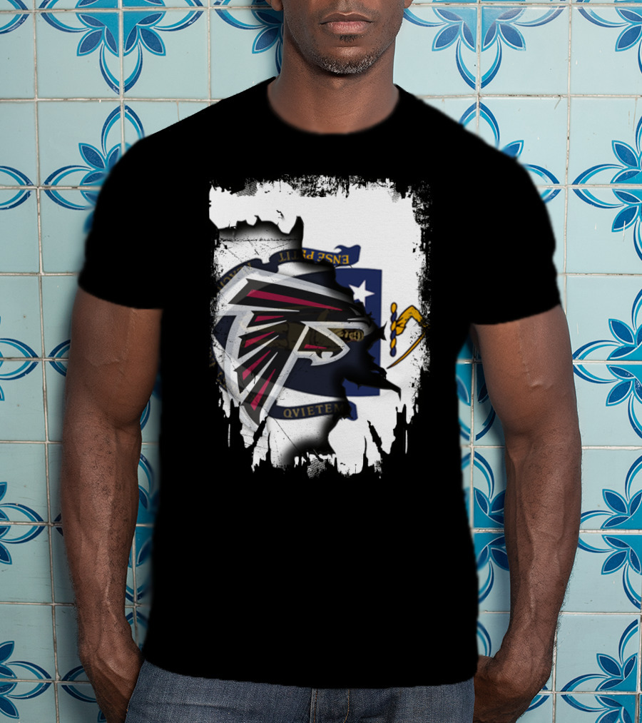 Massachusetts State Flag And Atlanta Falcons Logo Together T-Shirt