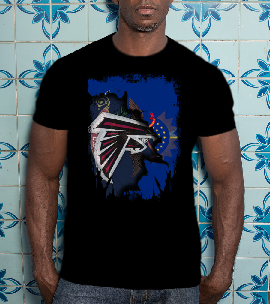 North Dakota Together With Falcons NFL Logo On State Flag Background T-Shirt