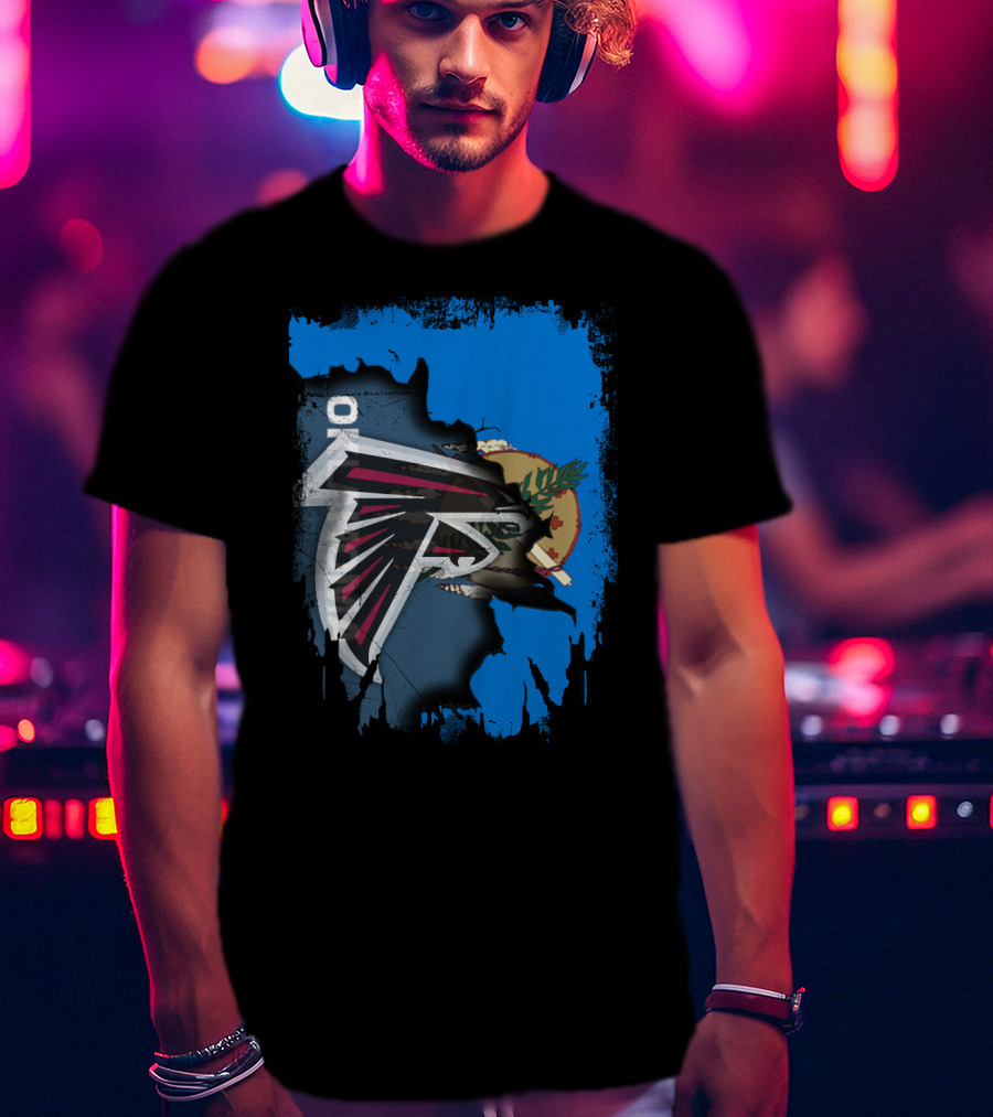 Oklahoma Falcons Logo Blended With State Flag T-Shirt