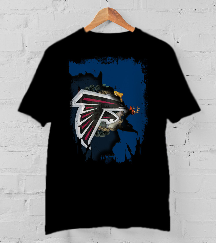 Together Vermont With Atlanta Falcons Logo On Distressed Blue Background T-Shirt