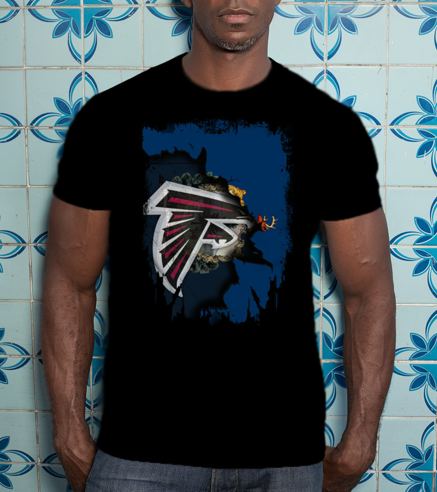 Together Vermont With Atlanta Falcons Logo On Distressed Blue Background T-Shirt