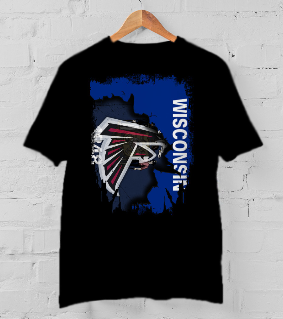 Wisconsin Torn Map Design Featuring Falcons T-Shirt