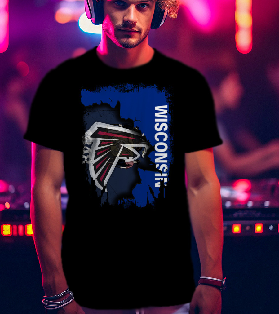 Wisconsin Torn Map Design Featuring Falcons T-Shirt