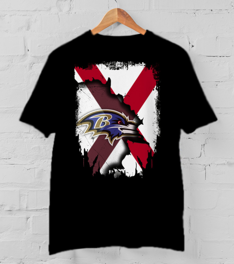 Alabama Flag With Baltimore Ravens Logo Fusion T-Shirt