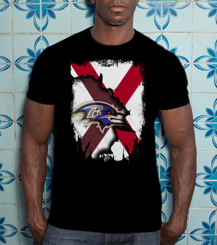 Alabama Flag With Baltimore Ravens Logo Fusion T-Shirt