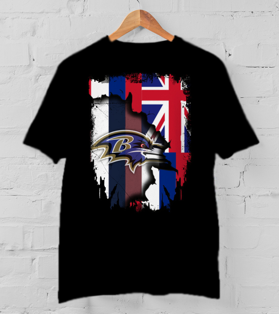 Baltimore Ravens Logo Over Hawaiian Flag Together T-Shirt