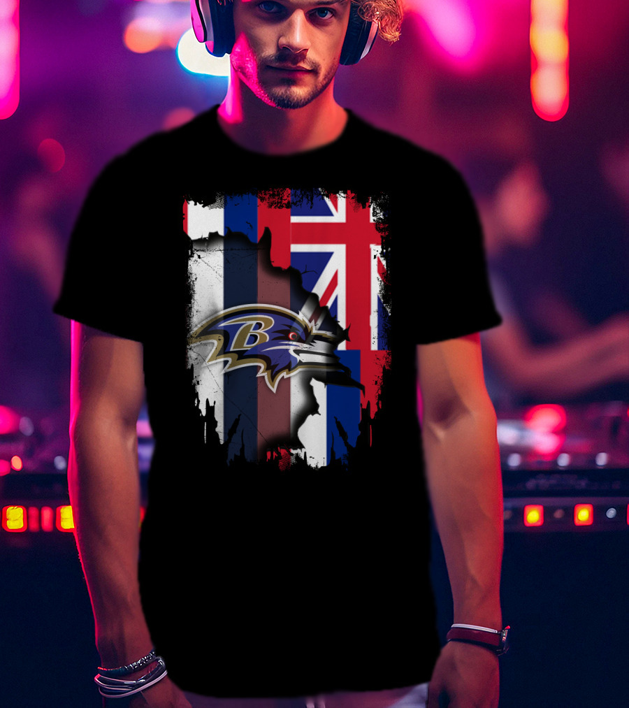 Baltimore Ravens Logo Over Hawaiian Flag Together T-Shirt