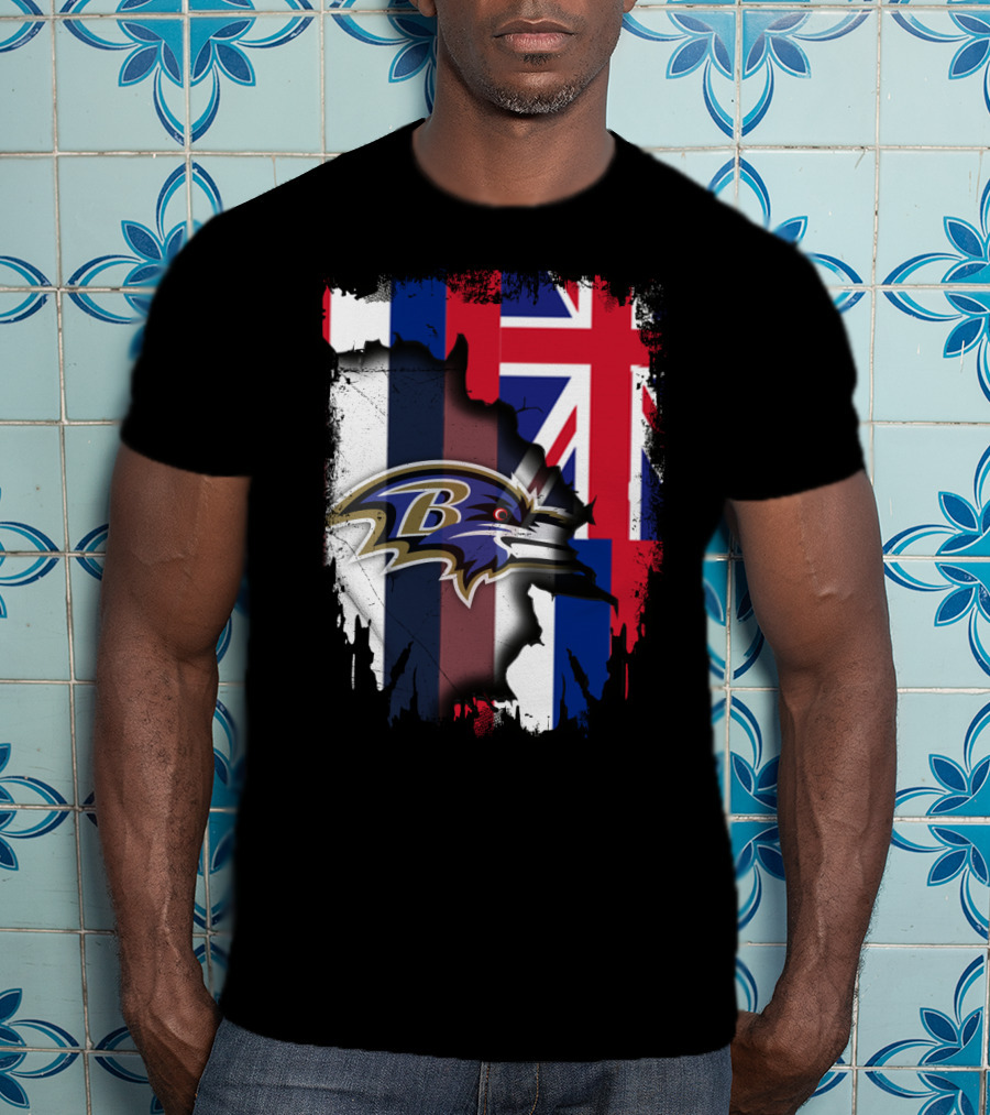 Baltimore Ravens Logo Over Hawaiian Flag Together T-Shirt