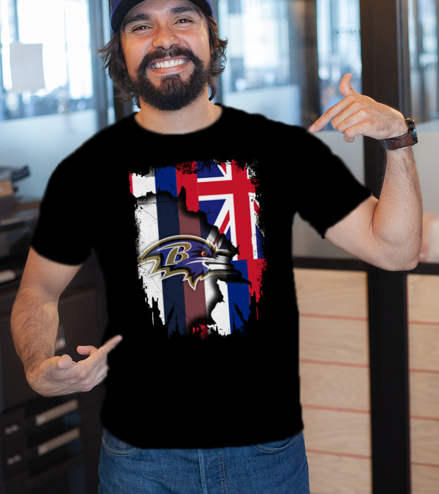 Baltimore Ravens Logo Over Hawaiian Flag Together T-Shirt
