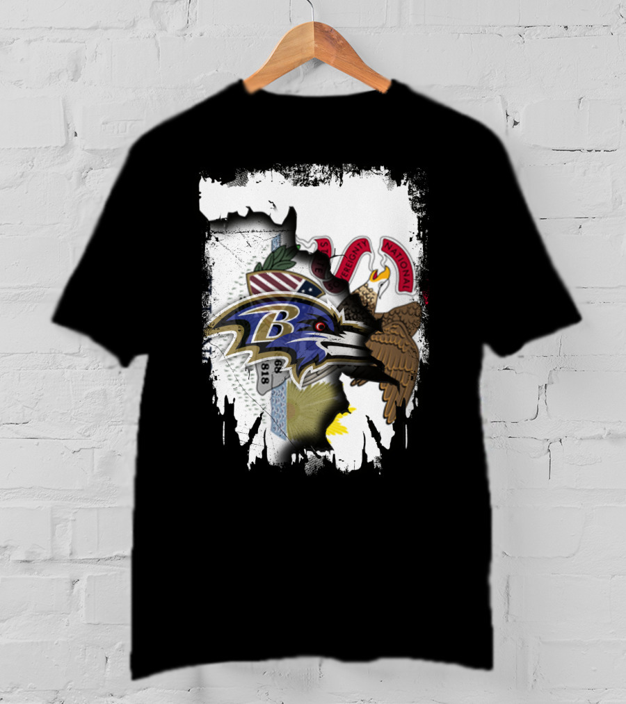 Illinois State Meets Baltimore Ravens Emblem Integration T-Shirt