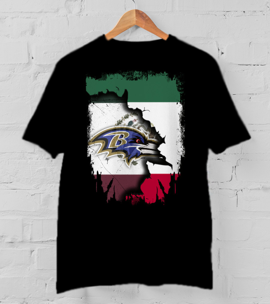 Mexico Flag Map With Baltimore Ravens T-Shirt