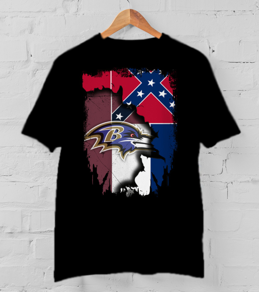 Baltimore Ravens Combined With Mississippi Flag Elements T-Shirt