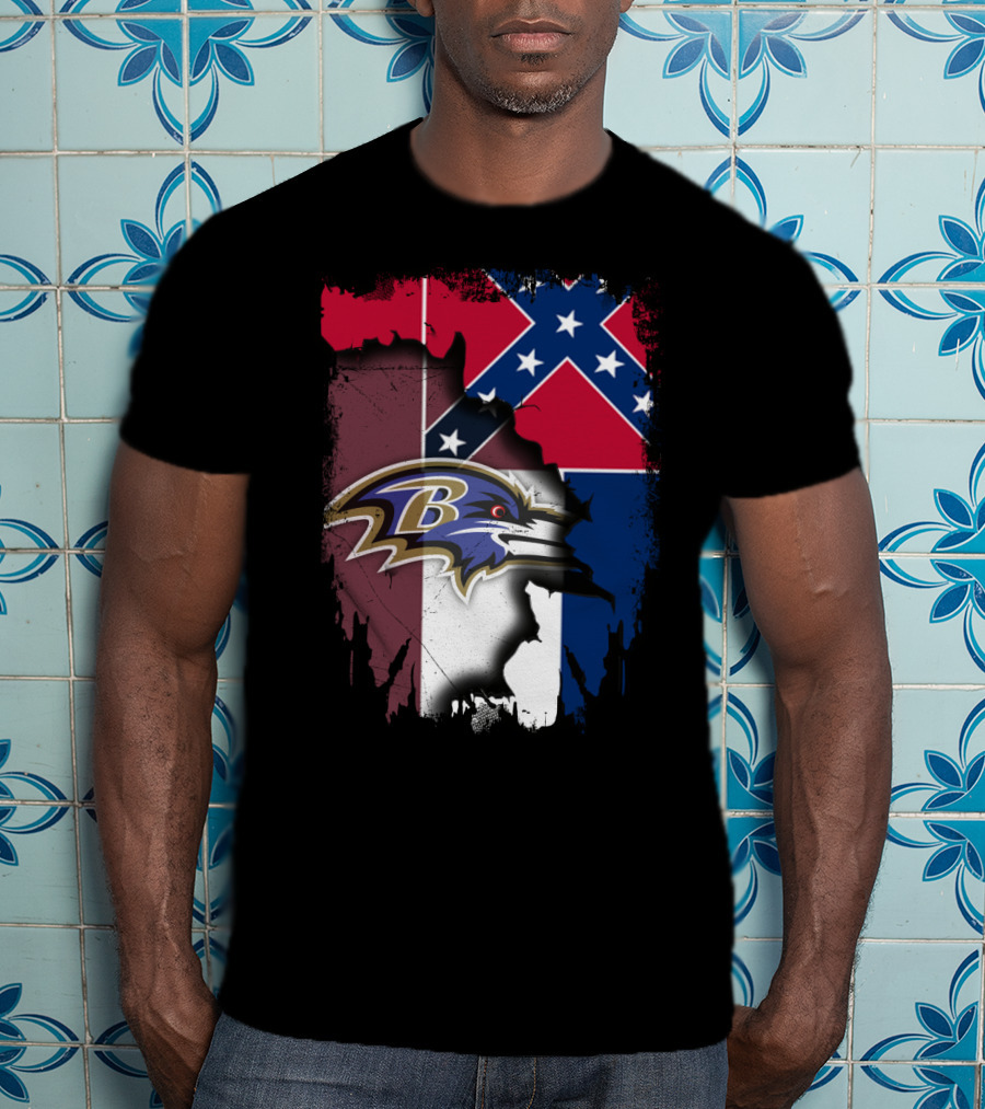 Baltimore Ravens Combined With Mississippi Flag Elements T-Shirt