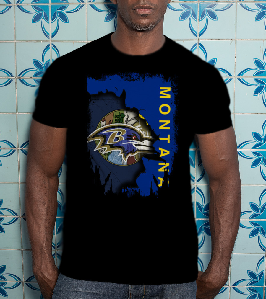 Montana With Baltimore Ravens Logo And Nature Scene T-Shirt