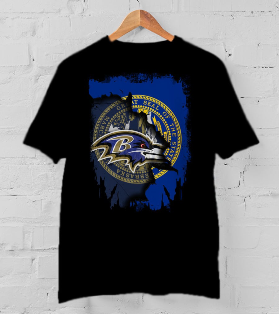 Nebraska State Seal With Baltimore Ravens Logo Fusion T-Shirt