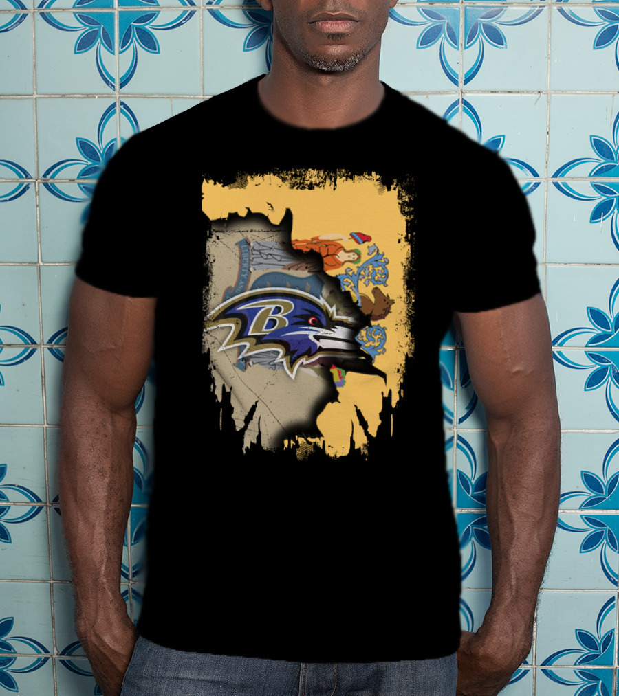 New Jersey State Emblem Combined With Ravens Team T-Shirt