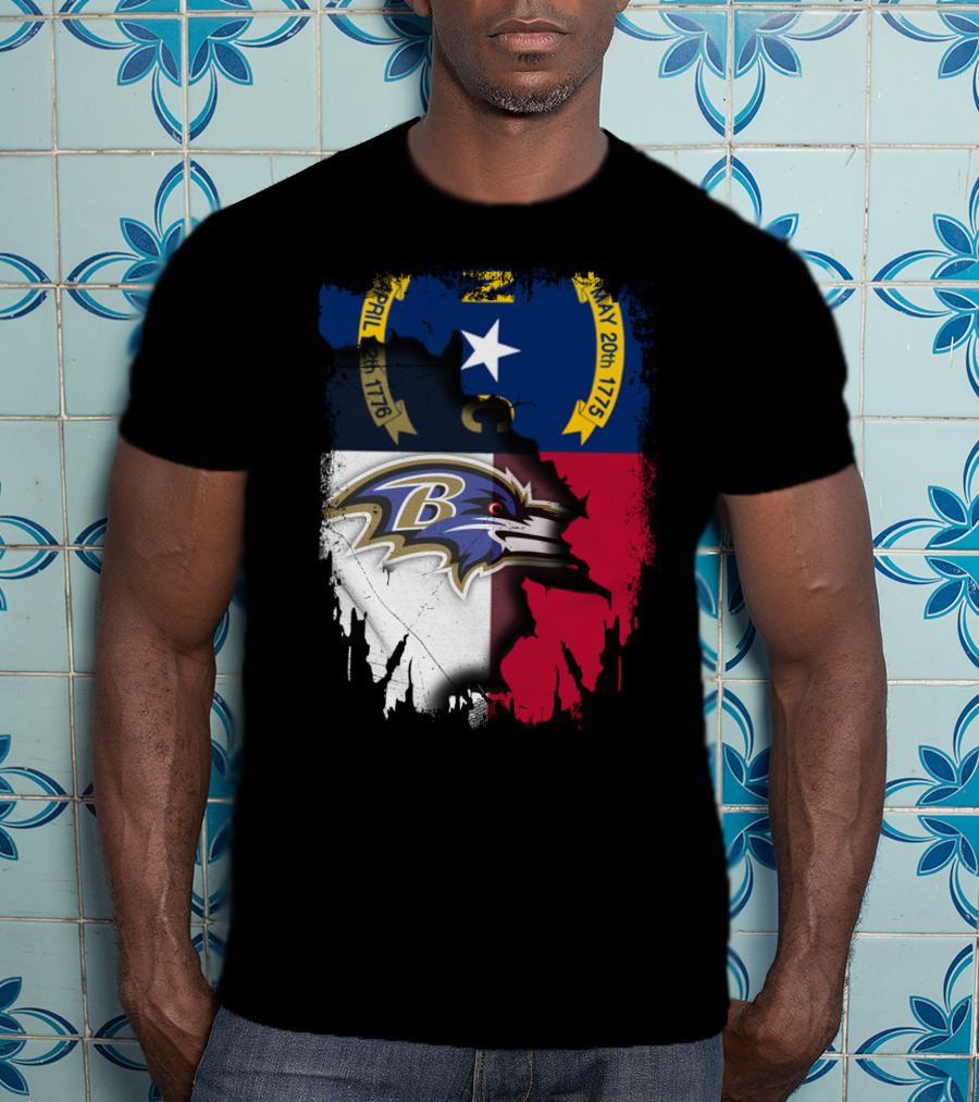 North Carolina State Flag Baltimore Ravens Football Team Fusion T-Shirt