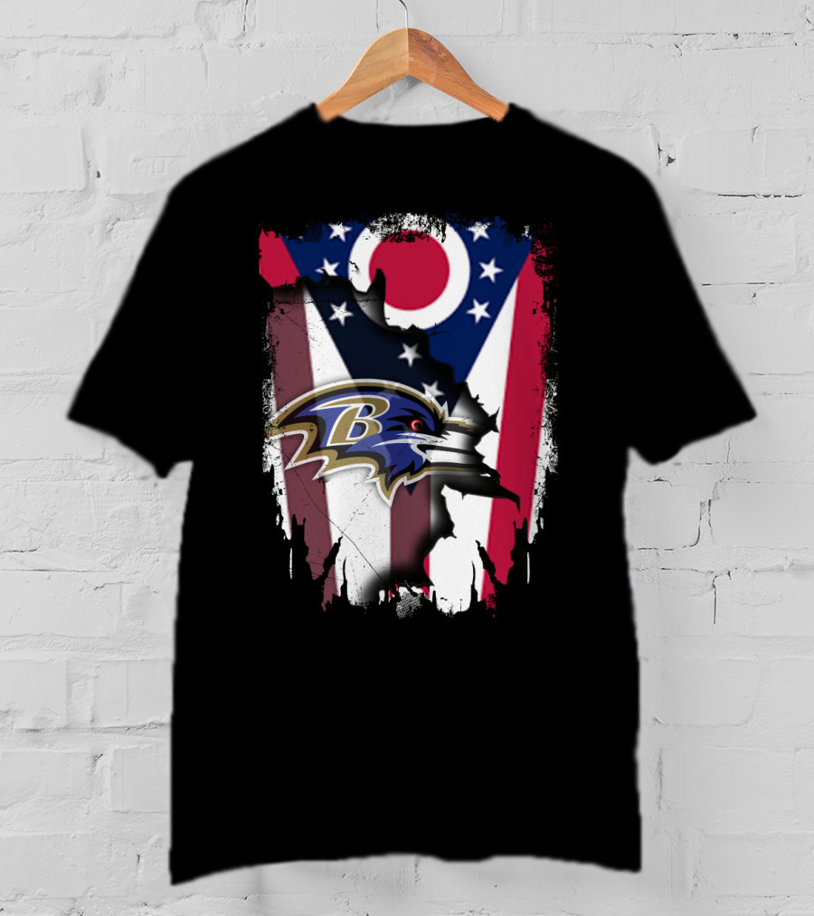 Ohio Flag With Baltimore Ravens Together T-Shirt