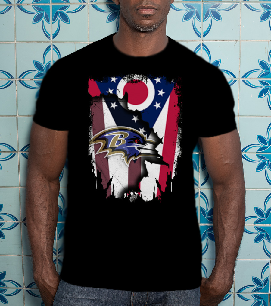 Ohio Flag With Baltimore Ravens Together T-Shirt
