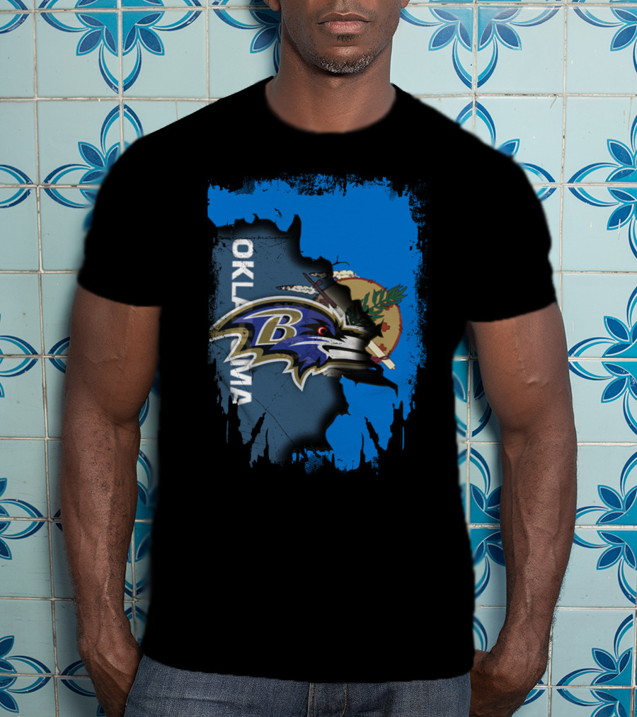 Oklahoma State Flag With Ravens Football Logo Integration T-Shirt