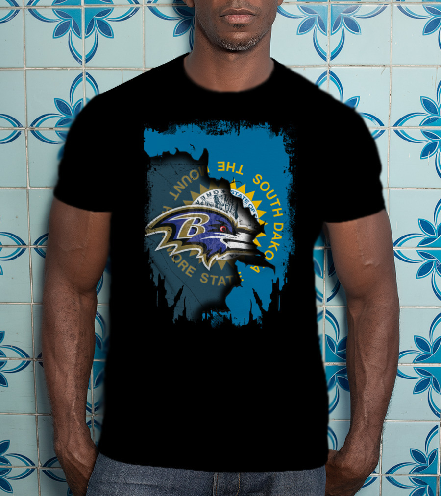 Baltimore Ravens And South Dakota State Flag Fusion T-Shirt