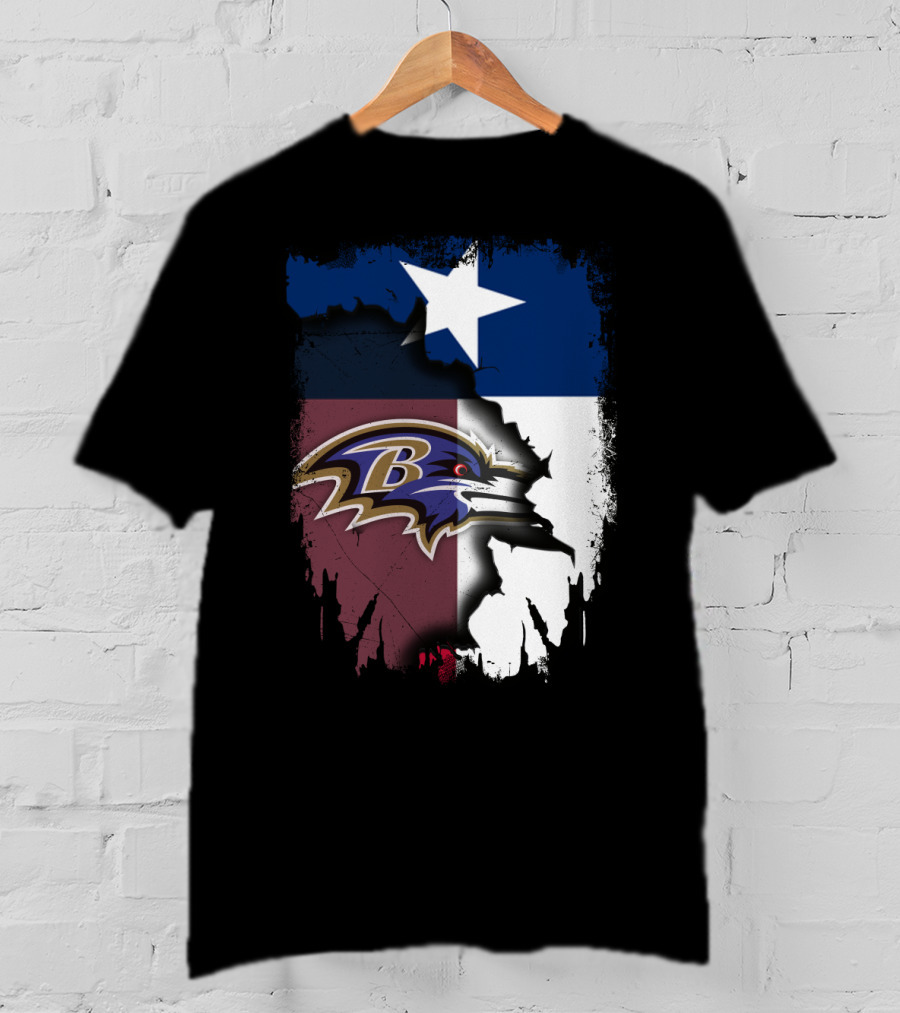 Texas And Baltimore Ravens Unity Featuring Lone Star And Team T-Shirt