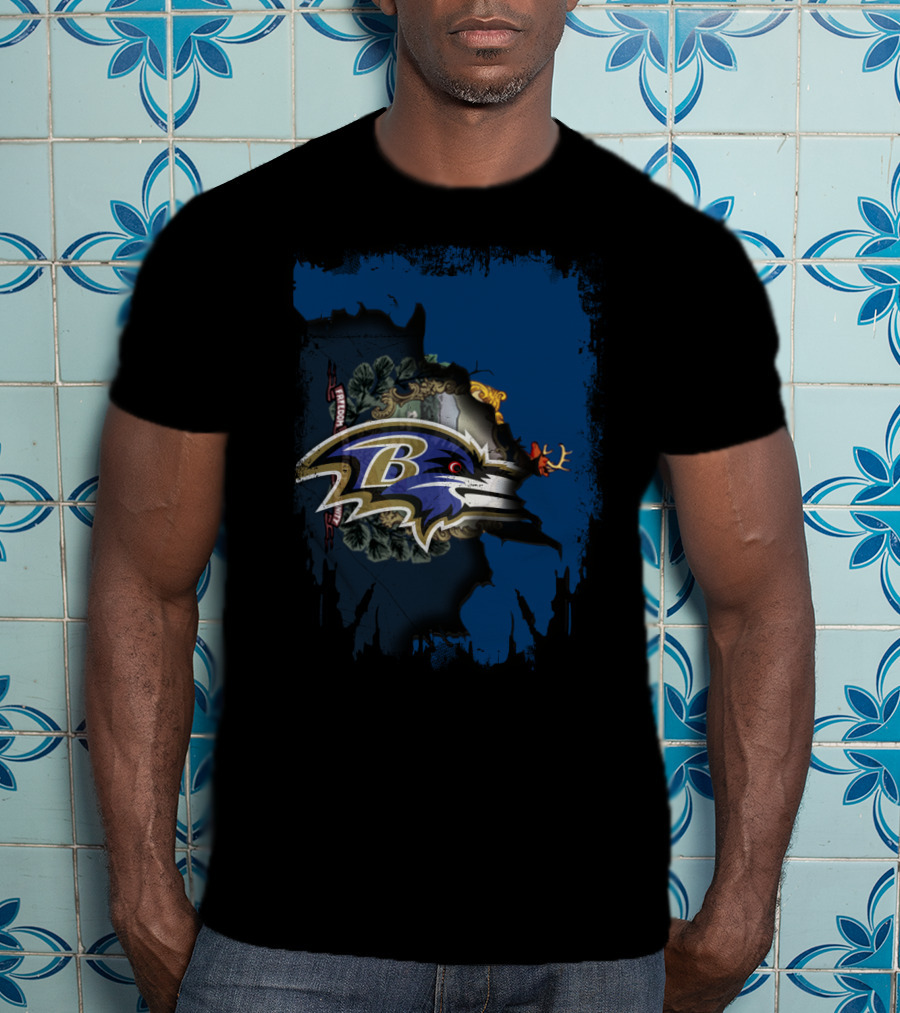 Baltimore Ravens Logo Integration With Vermont Outline T-Shirt