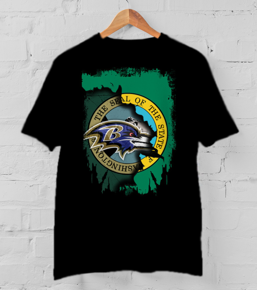 Washington State Seal With Baltimore Ravens Logo Overlap T-Shirt
