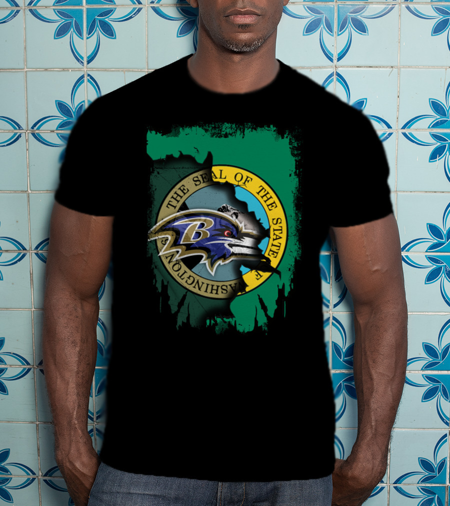 Washington State Seal With Baltimore Ravens Logo Overlap T-Shirt
