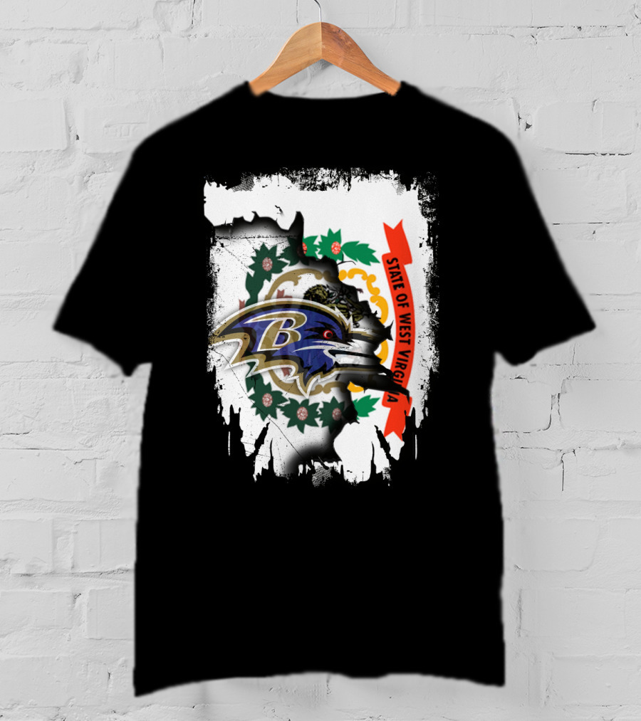 State Of West Virginia And Baltimore Ravens Logo Fusion T-Shirt