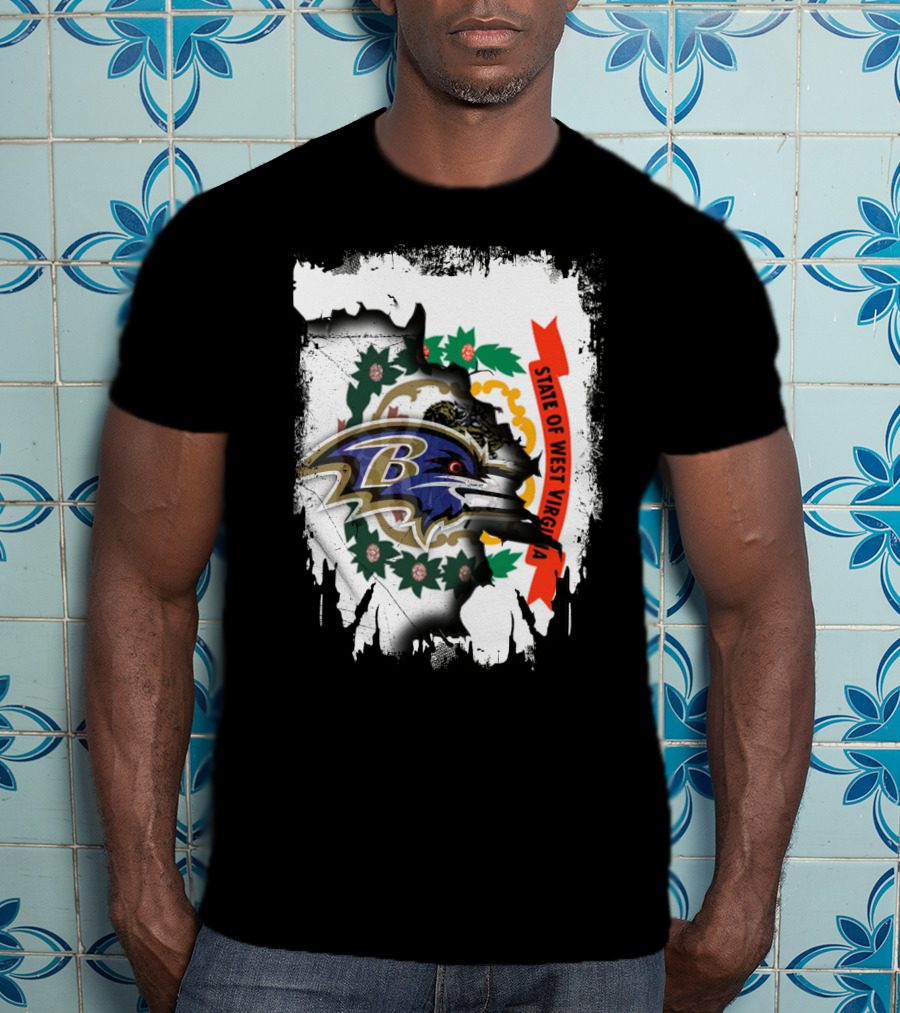 State Of West Virginia And Baltimore Ravens Logo Fusion T-Shirt