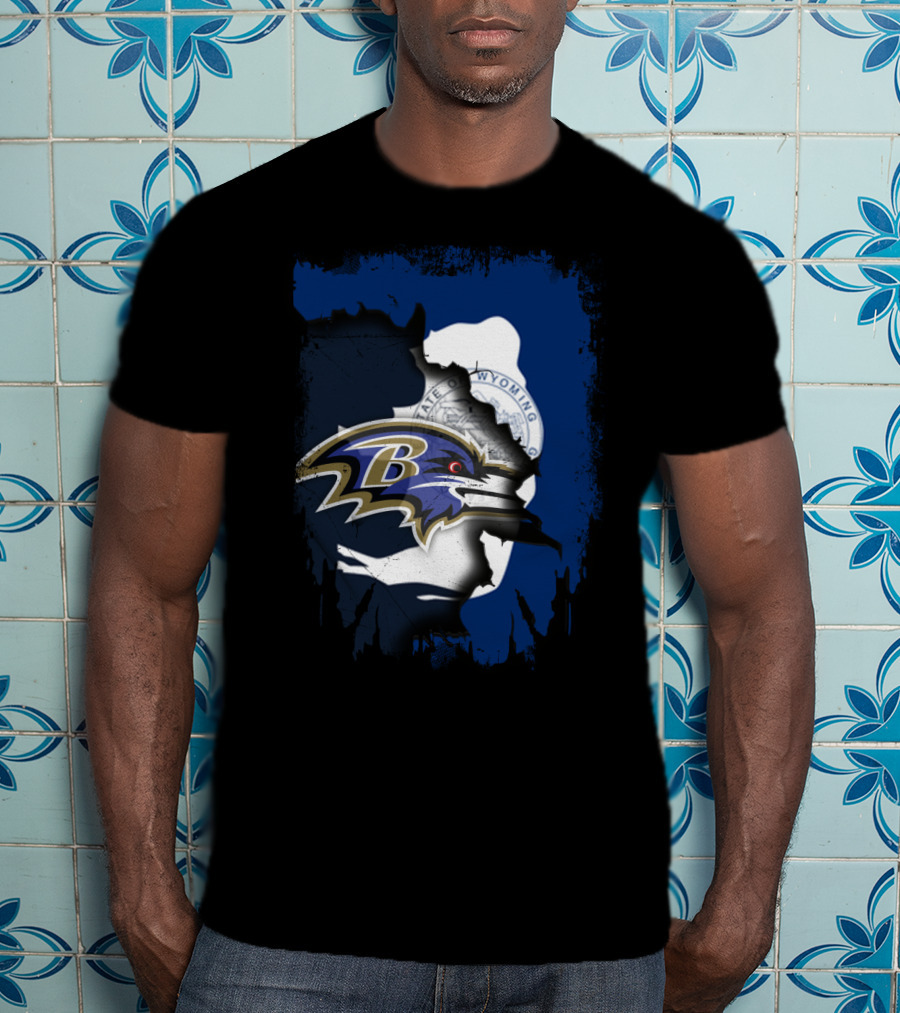 Wyoming State Seal With Baltimore Ravens Logo Integration T-Shirt