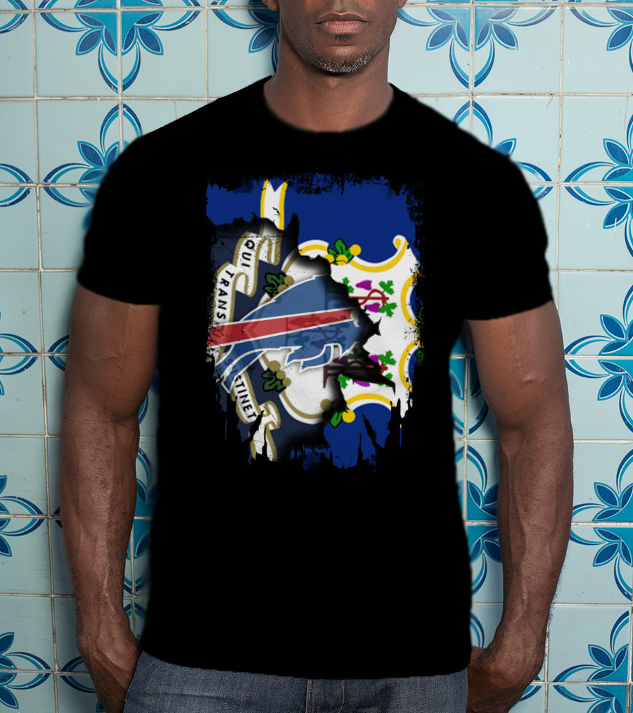 Connecticut Buffalo Bills Fusion With State Flag And Team T-Shirt