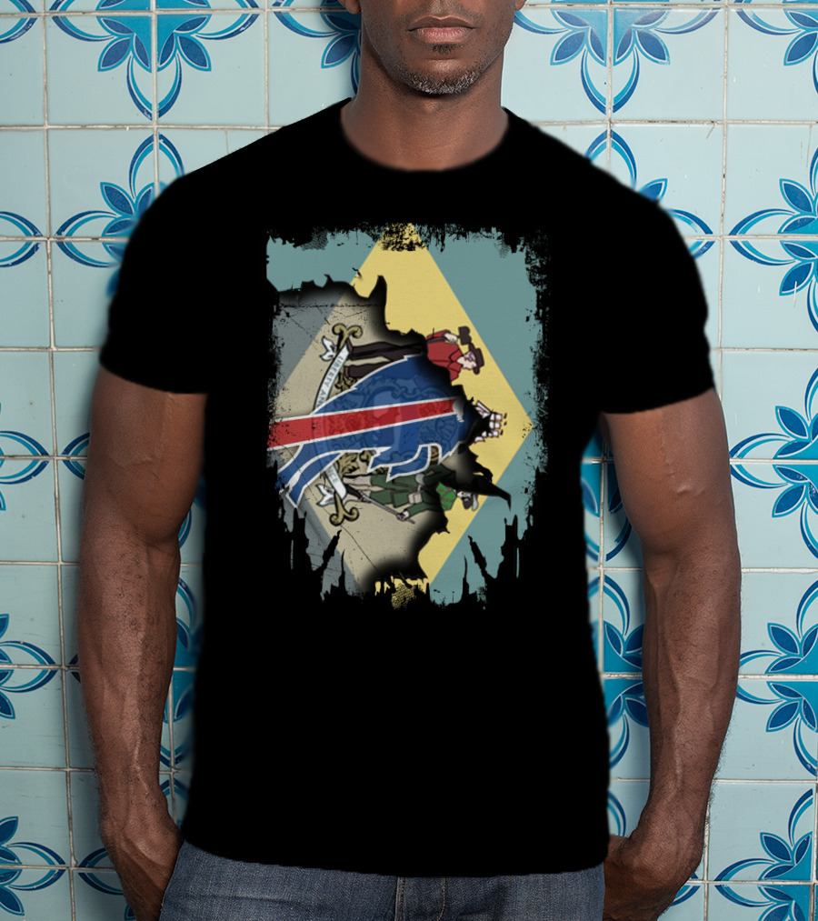 Together Delaware Flag Ripped To Reveal Bills Colors T-Shirt