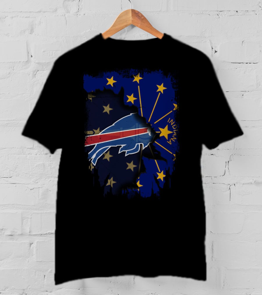 Indiana State Outline With Buffalo Bills Logo Fusion T-Shirt