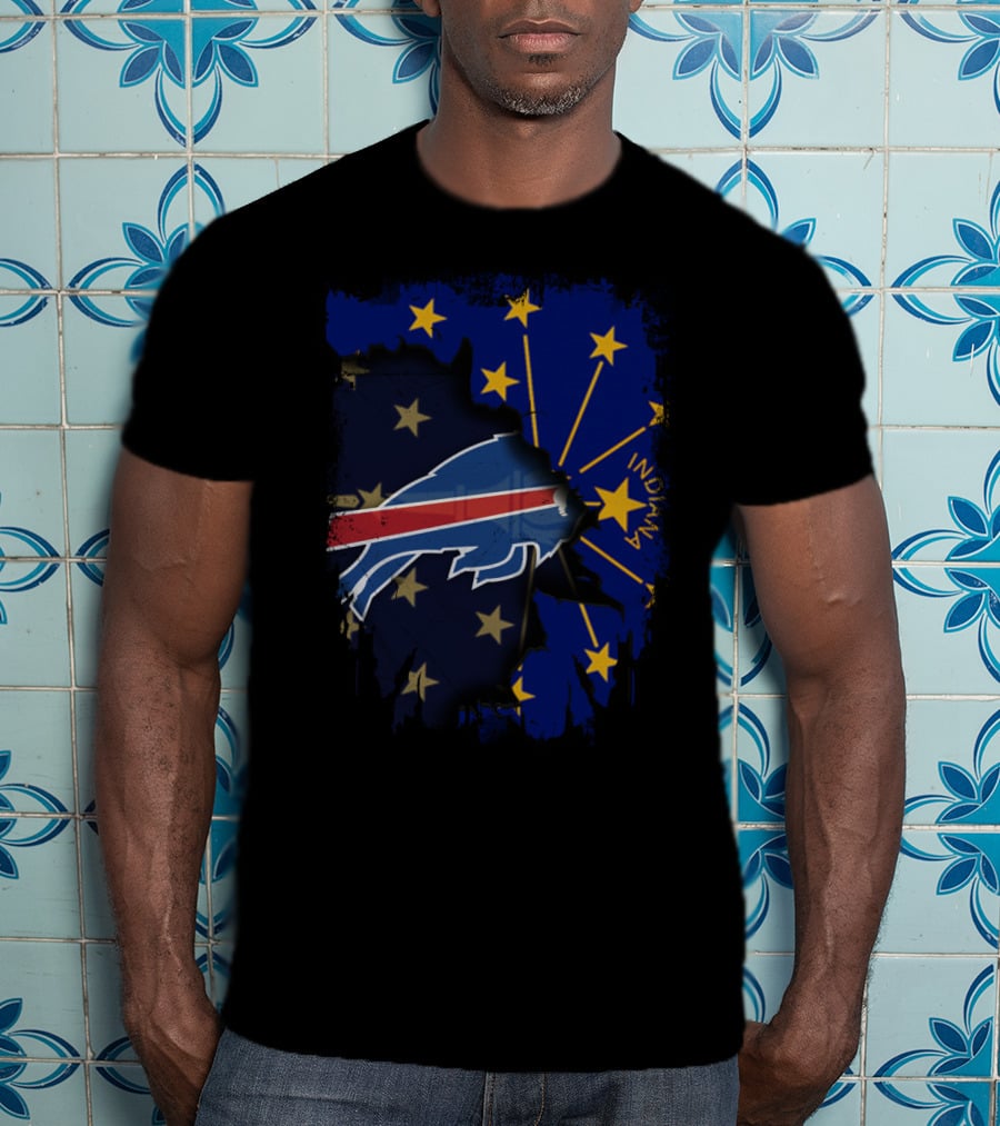Indiana State Outline With Buffalo Bills Logo Fusion T-Shirt