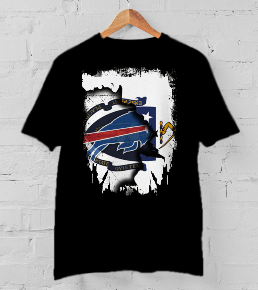 Massachusetts And Buffalo Bills Torn Flag Fusion T-Shirt