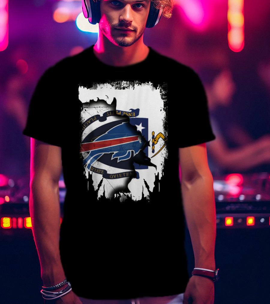 Massachusetts And Buffalo Bills Torn Flag Fusion T-Shirt