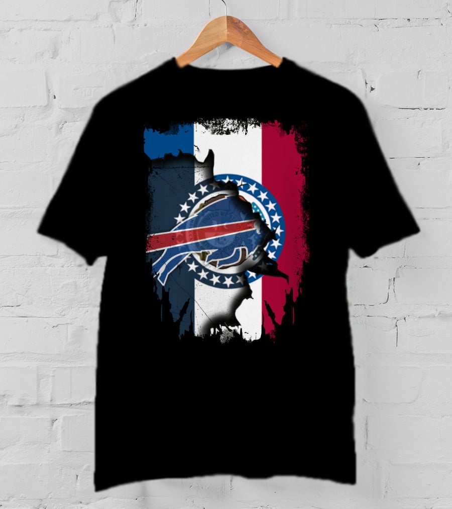 Missouri State Flag And Buffalo Bills Logo Fusion T-Shirt