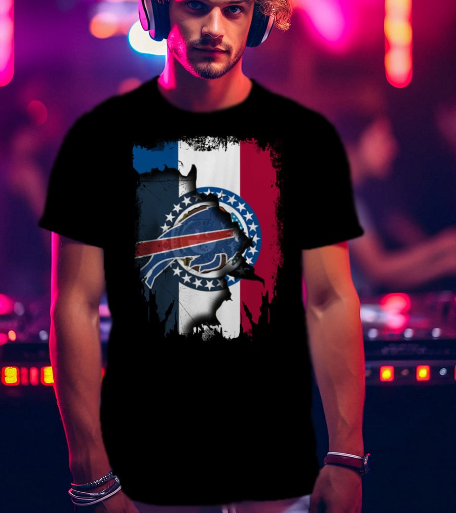 Missouri State Flag And Buffalo Bills Logo Fusion T-Shirt